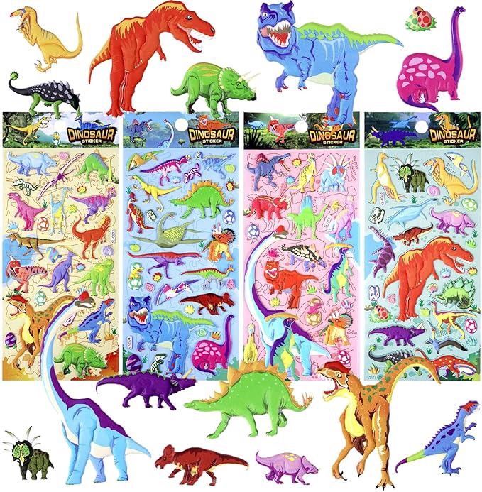 naklejki wypukłe 3d dinozaury 4 arkusze 160 szt