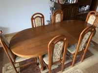 Stół rozkładany do jadalni + 6 krzeseł ZESTAW drewniany super stan