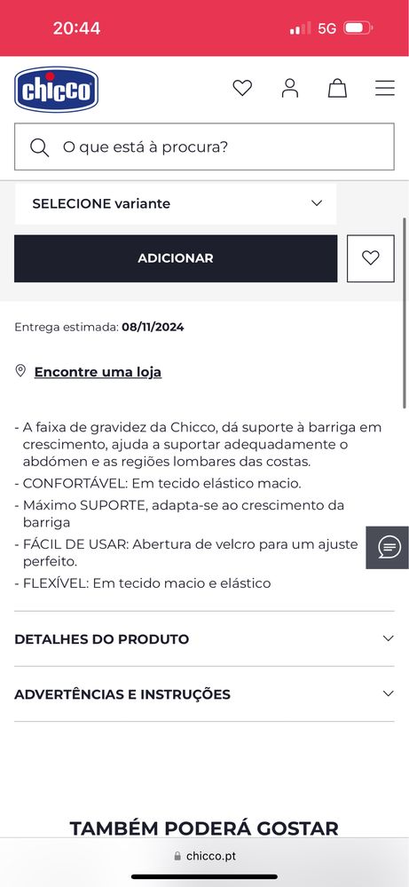 Faixa de gravidez chicco