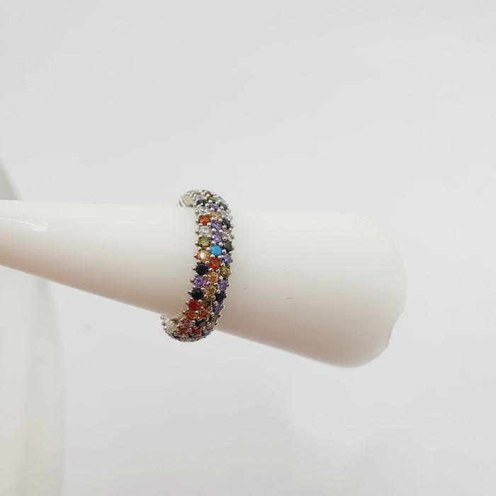 Obrączka/pierścionek srebrna 925 szeroka kolorowe cyrkonie r.15