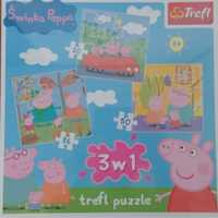 Puzzle Świnka Peppa 3w1 - NOWE plus pudełko na figurki