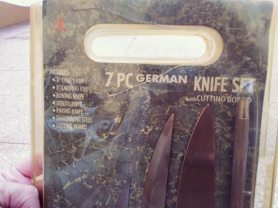 Conjunto de 5 facas, 1 afiador em aço 18/10,  tábua de corte Rostfrei