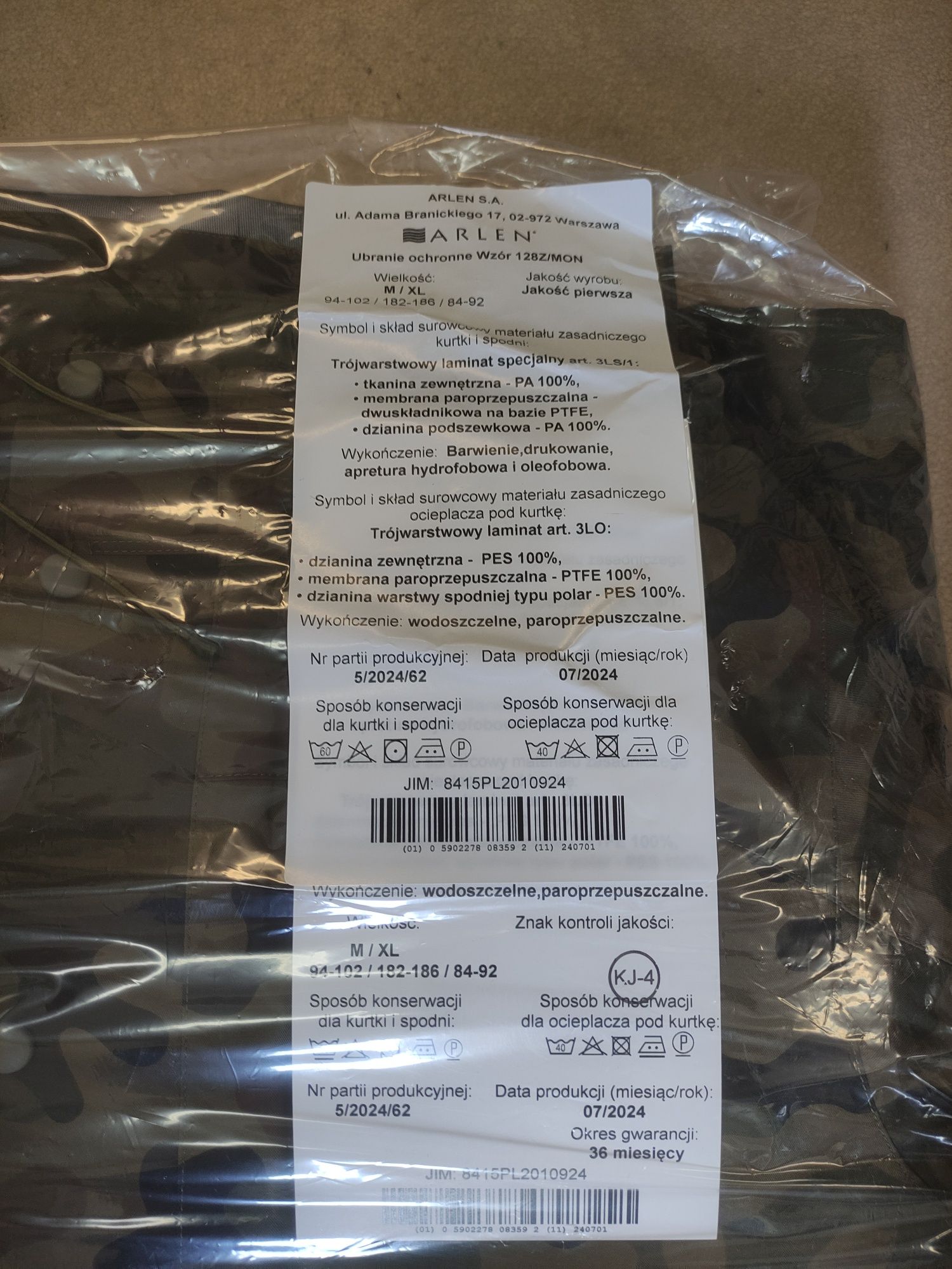 Goratex wojskowy r. M/XL kurtka+ spodnie