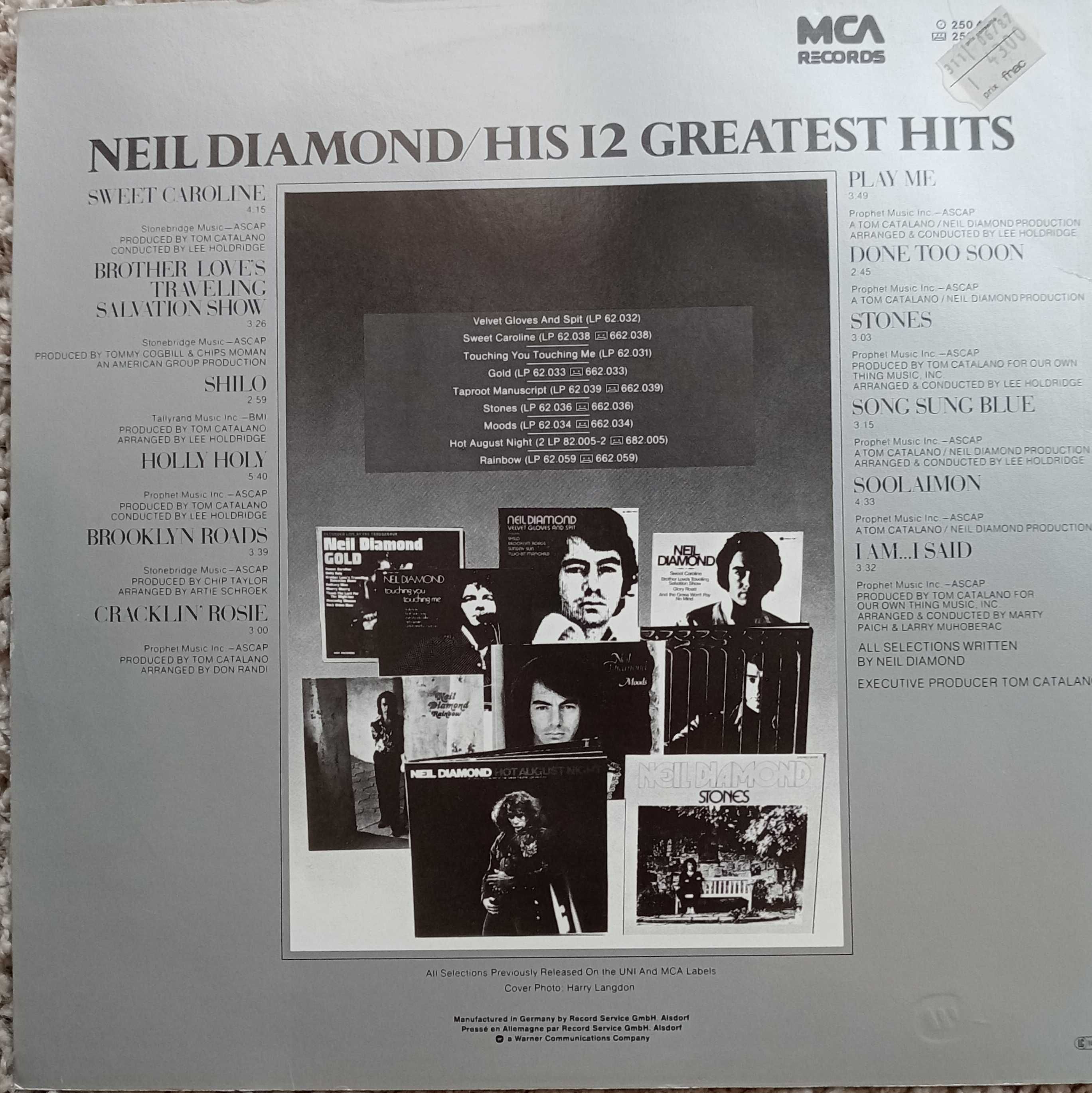 LP Vinil , Neil Diamond, His 12 Greatest Hits