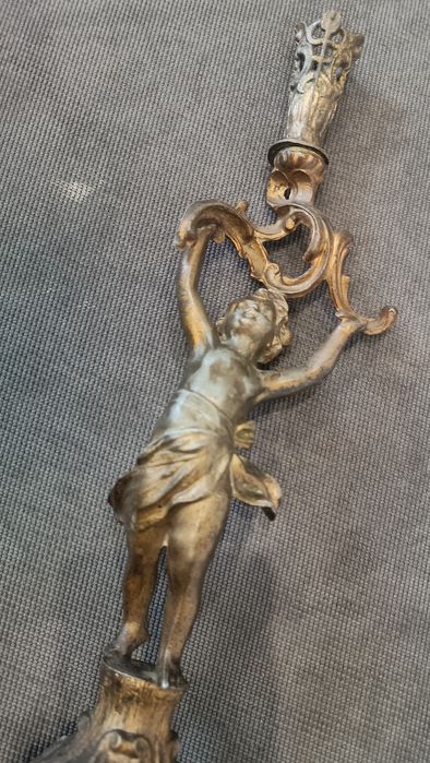 Antyczny Świecznik Figuralny - Putto Neobarokowe (XIX/XX w.) - Wysoka