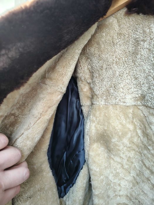 Duży kożuch męski - naturalna skóra barania - PRL