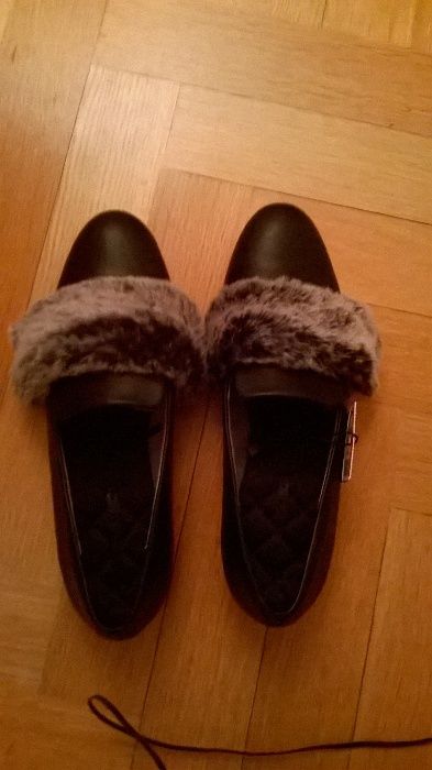 ZARA lordsy czarne mokasyny z futerkiem futerko 37 NOWE