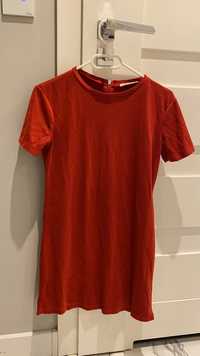 Sukienka Zara czerwona tunika suwak ala aksamit