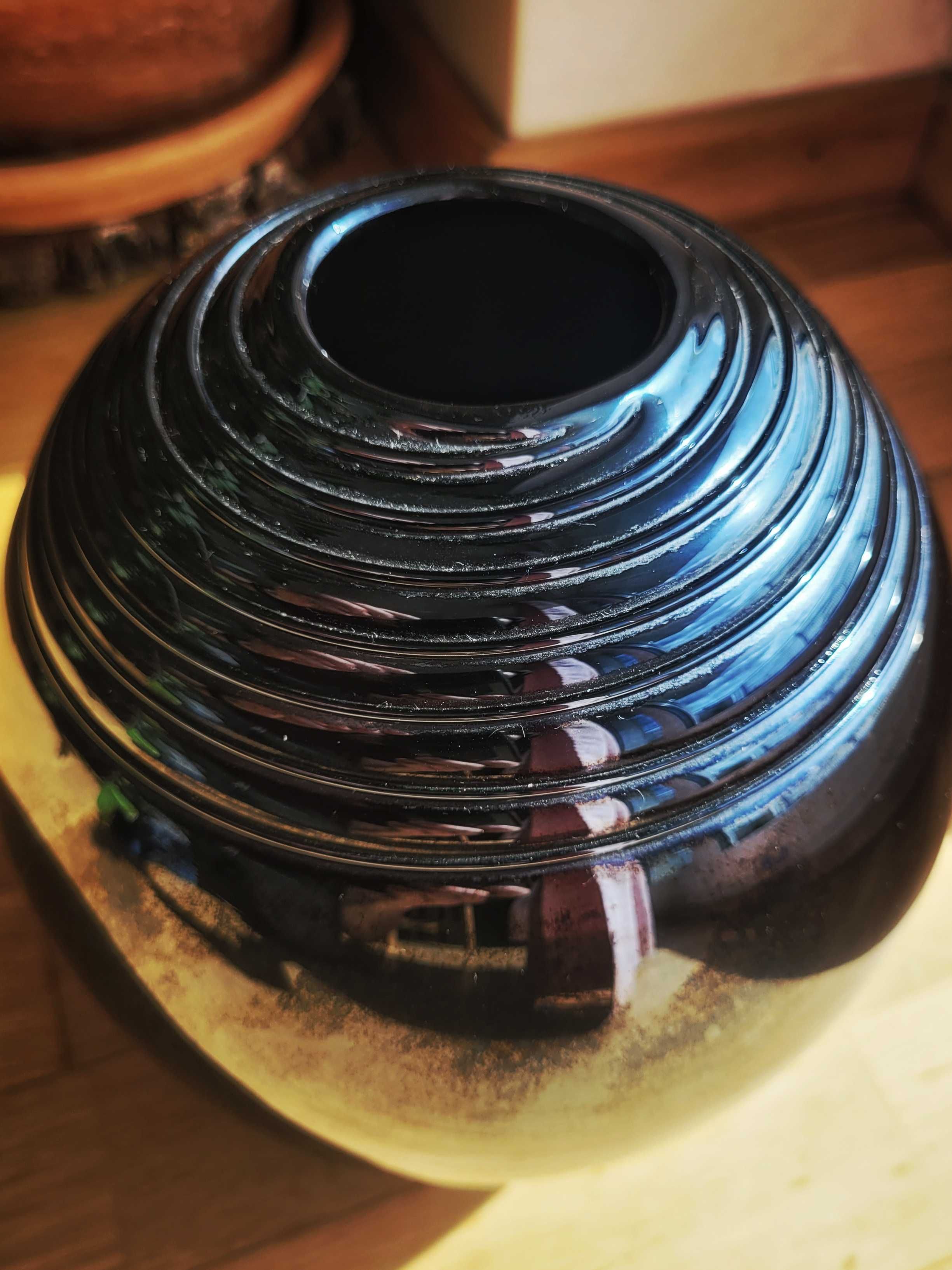 Czarny kobaltowy wazon kula ceramika