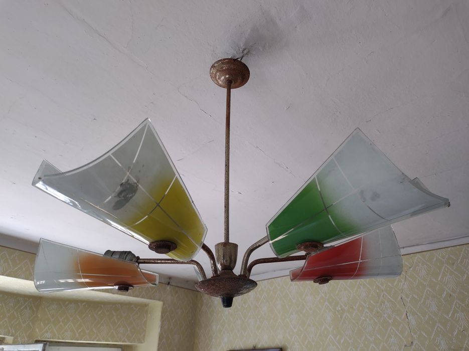 Żyrandol pięcioramienny A. Deev Łódź  - klasyk PRL lata 60 Vintage.