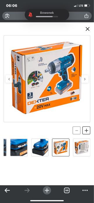 Klucz udarowy akumulatorowy 20V 350Nm Dexter