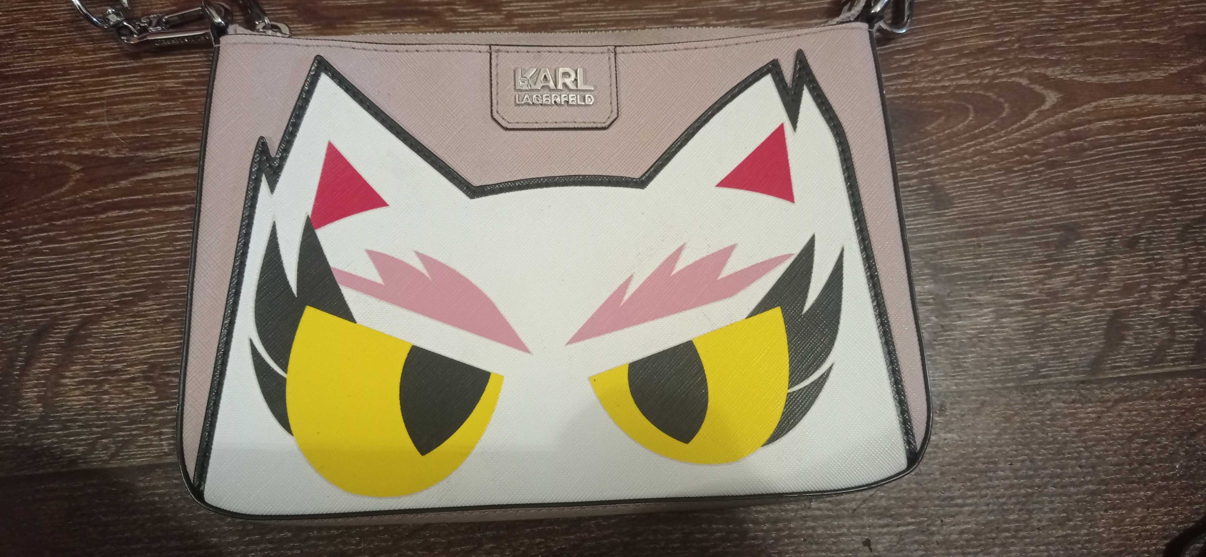 Torebka kopertówka wieczorowa z kotem karl lagerfeld kot pudrowy róż