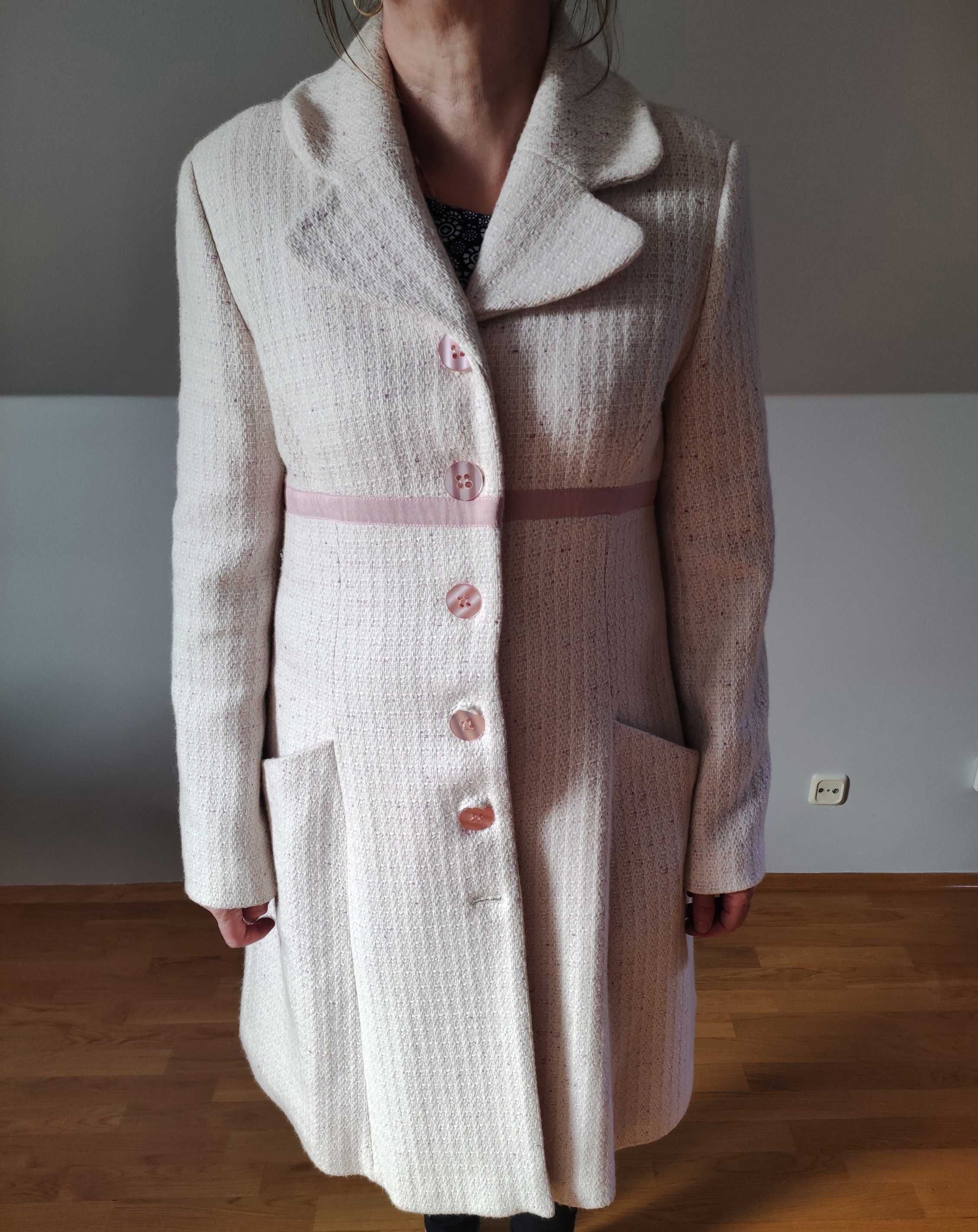 Wiosenny płaszcz PROMOD 42 XL, wełniany, wełna, ciepły, elegancki