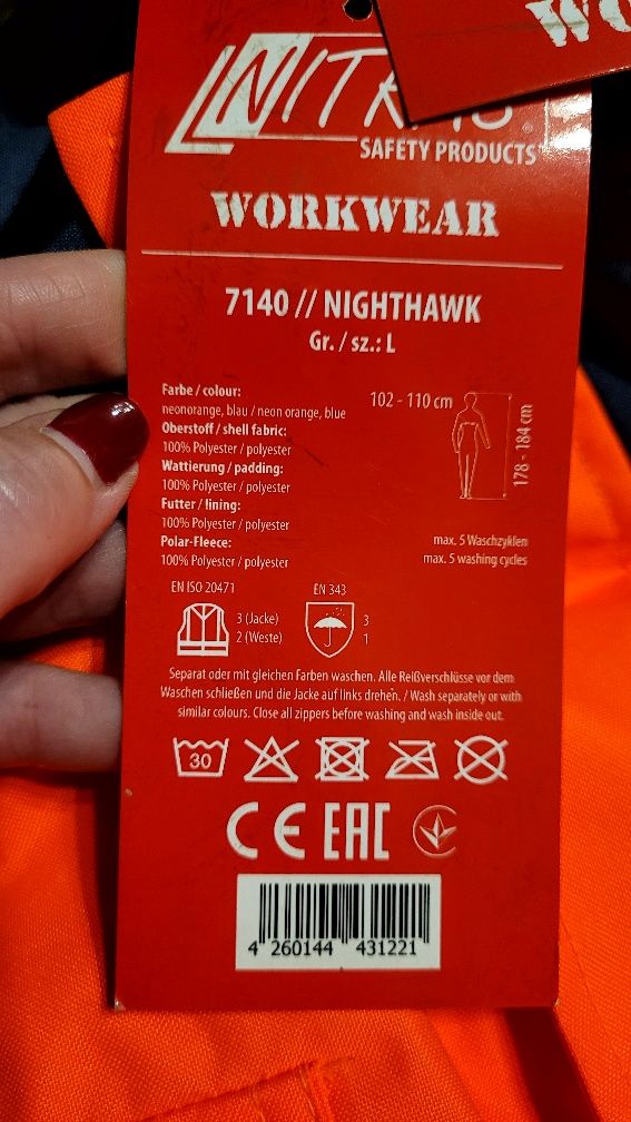 Kurtka robocza ostrzegawcza 3w1 Nitras Nighthawk 7140