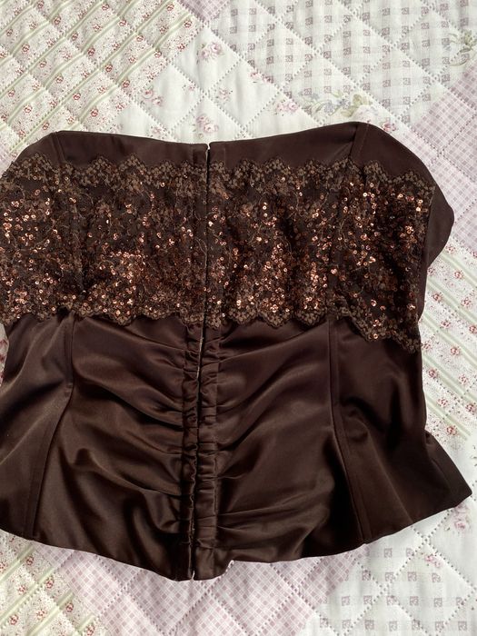 Brązowy top gorsetowy bez ramiączek L 40 river island cekiny y2k