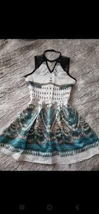 Sukienka boho shein turkusowa we wzory elegancka kloszowana piękna