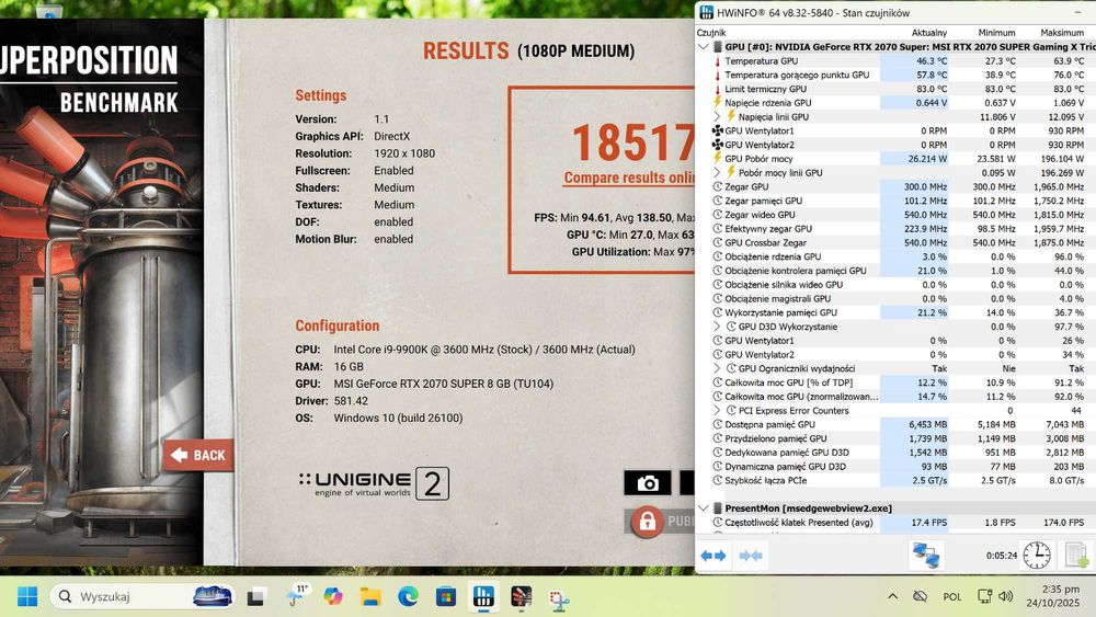 Komputer PC. Intel I9 9900K, RTX 2070 super, Corsair HX 1000W