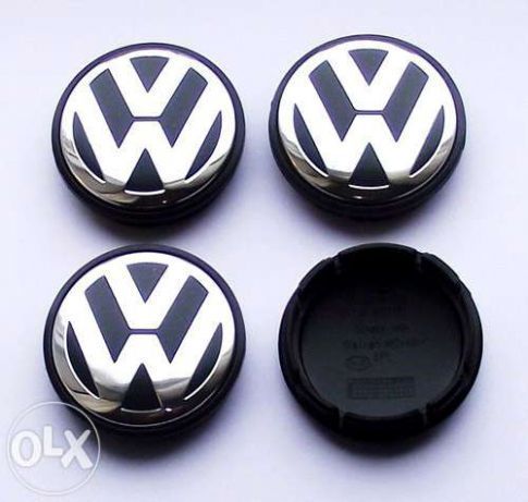 L682 4 Centros De Jante Volkswagen Preto Emblema VW 55mm Novo!
