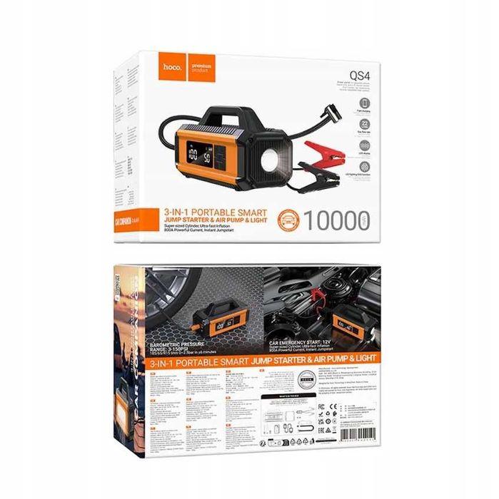 Wydajny Powerbank 10000 mAh - Rozruch Samochodu, Kompresor i Latarka!