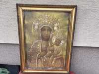 Stary obraz religijny Matka Boska Częstochowska Pan Jezus Święty rama