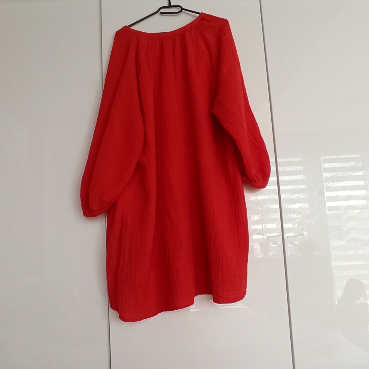 H&M XL 2XL 3XL letnia czerwona muślinowa sukienka z długim rękawem