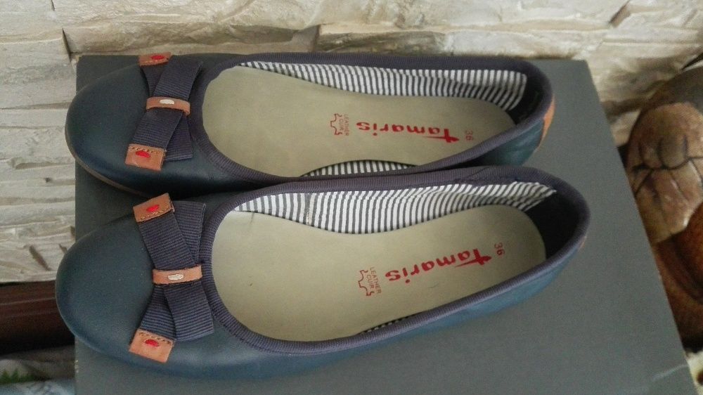 TAMARIS - skórzane baleriny damskie, rozmiar 36, stan jak nowe