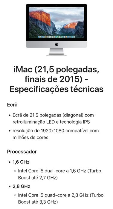Imac 21.5'' 8GB i5 c/disco externo URGENTE