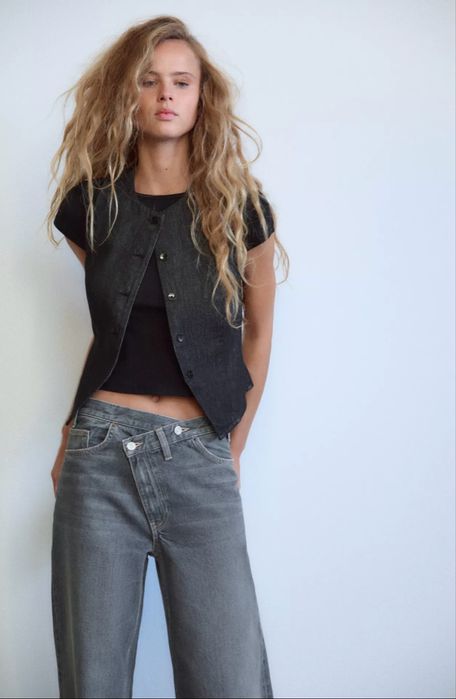 Джинси Zara Wide Leg з асиметричною застібкою