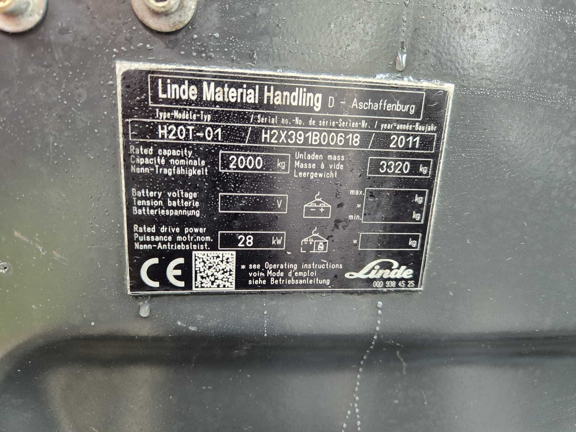 Wózek widłowy Linde H20T-01 maszt triplex 6659mth 2011rok, przesuw