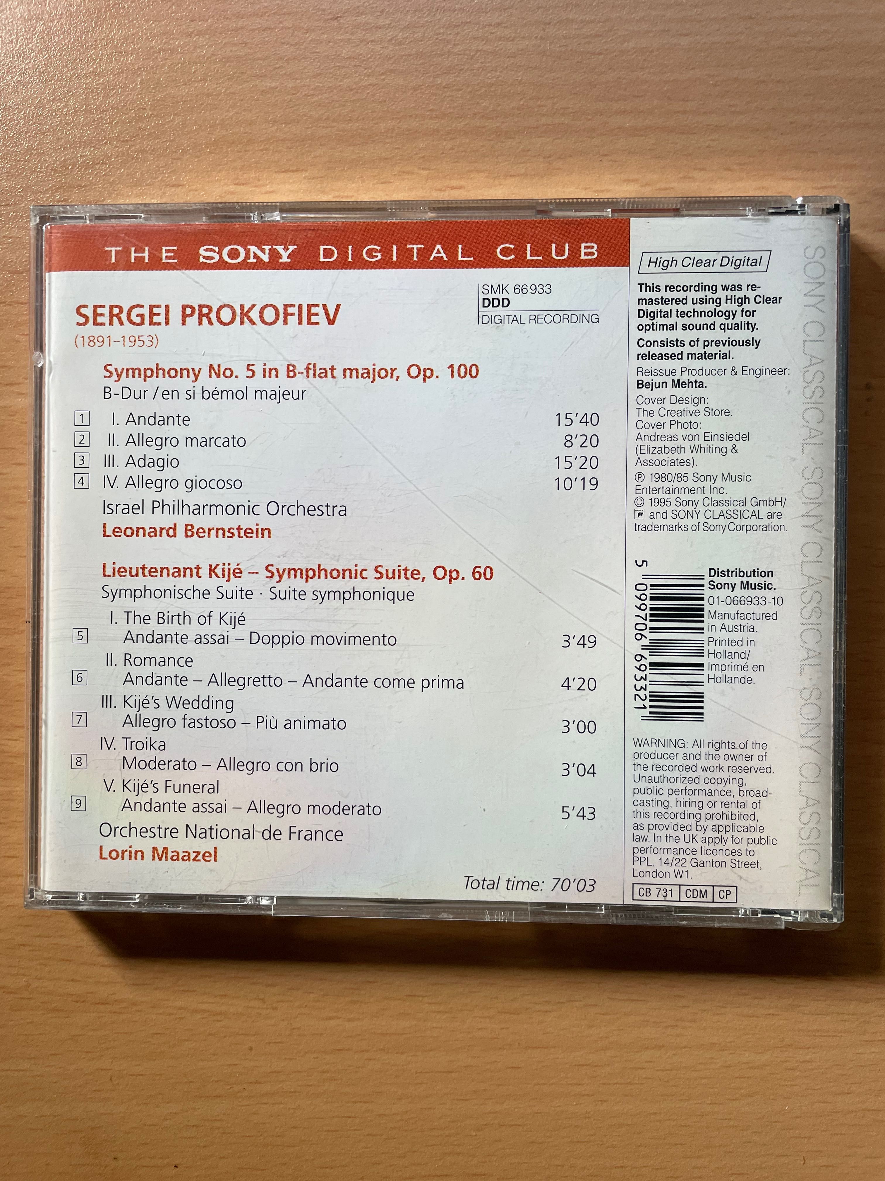 CD Prokofiev: Symphony No. 5; Lieutenant Kijé Suite. Bernstein/Maazel