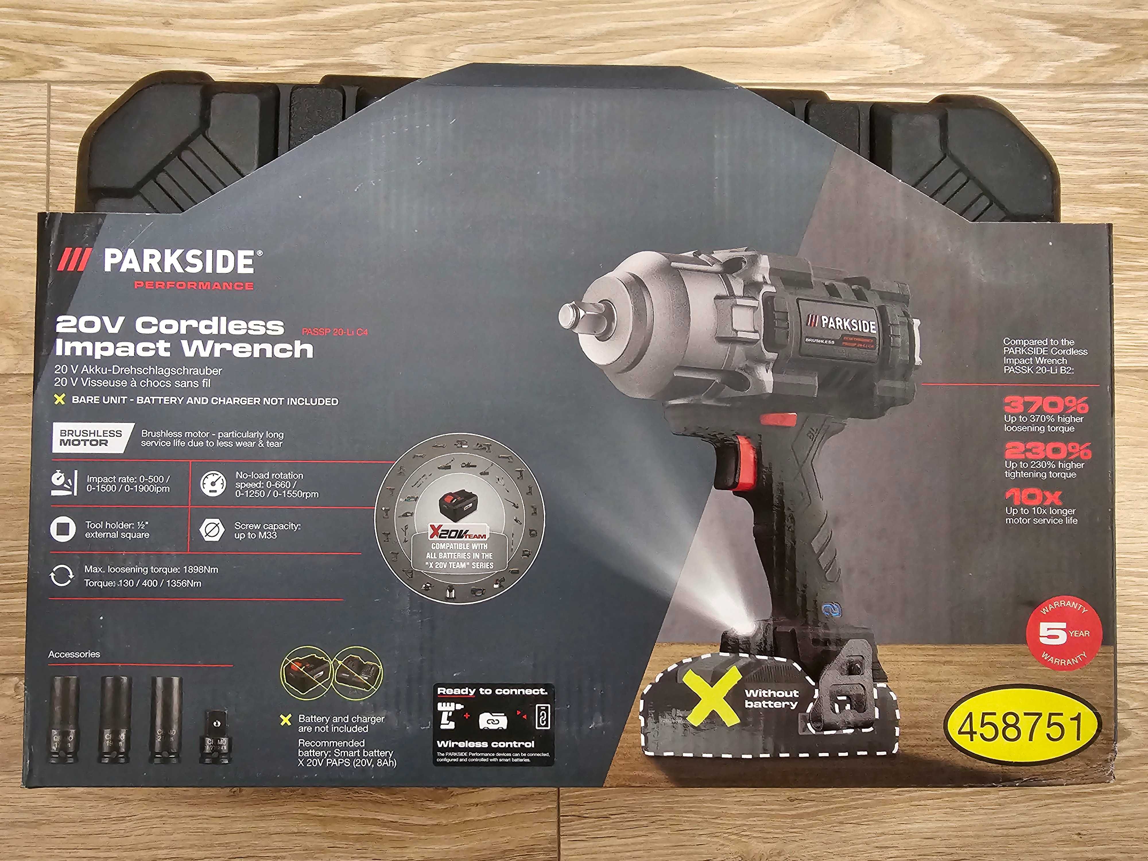 Klucz udarowy PARKSIDE PERFORMANCE 20 V, 1/2", PASSP 20-Li C4 5 LAT GW