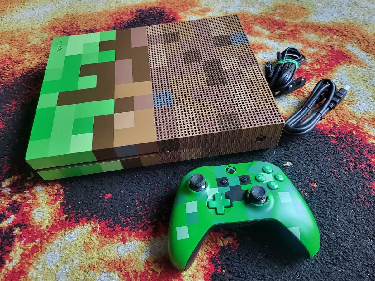 Xbox ONE S 1TB Edycja Minecraft, Pad Creeper, Okablowanie - Stan BDB