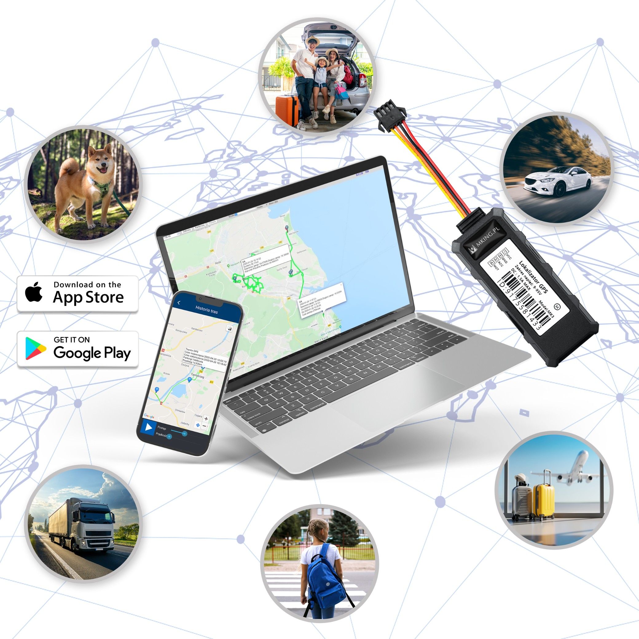 Lokalizator GPS 2G 4G sledzenie pojazdu łodzi odcięcie MK3