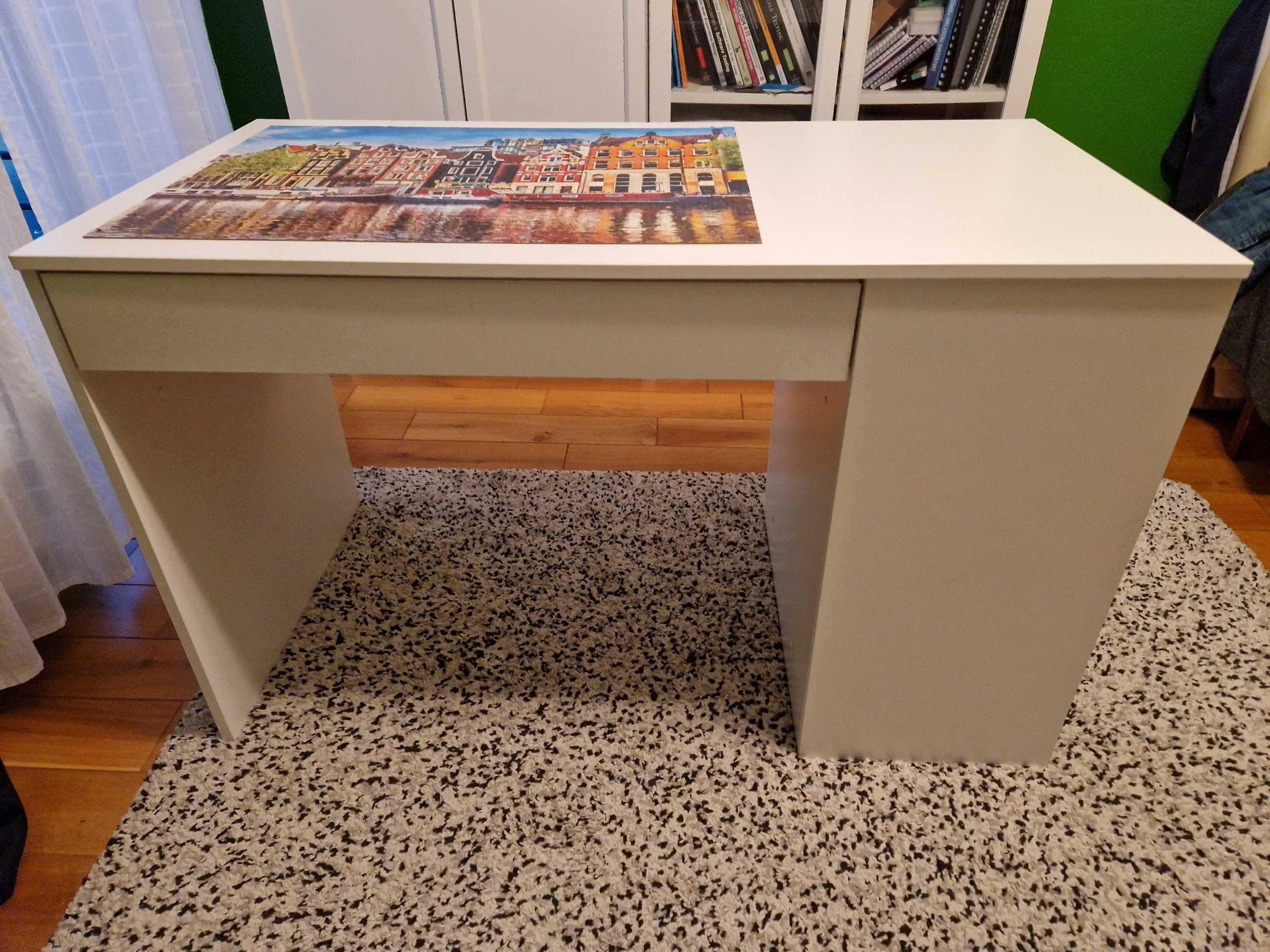 Zgrabne biurko z szufladą do pracy, biała okleina, 120x60 cm