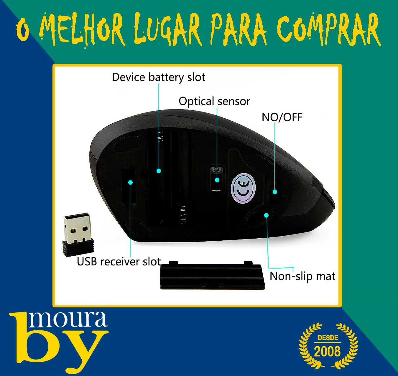 Rato Mouse Ergonômico Vertical Sem Fio Jogos  Gamer, Laptop, PC