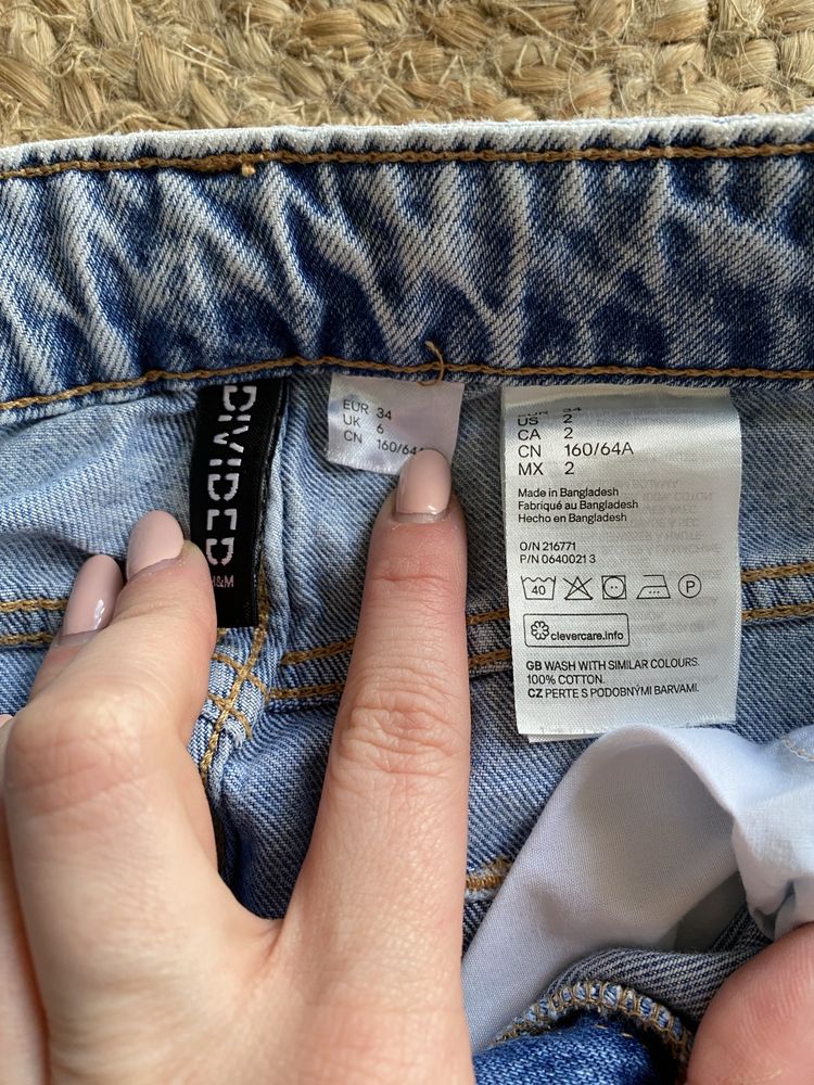 Spodnie jeansowe wysoki stan dżinsowe dżins damskie H&M XS szarpane