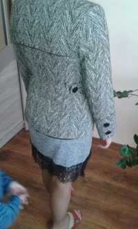 Płaszcz wiosenny damski r 36-38 jodełka siwy stalowy kurtka