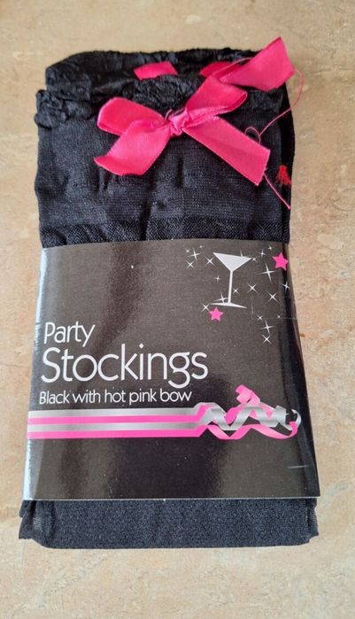 Гольфы для вечеринок, черные с ярко-розовым бантом