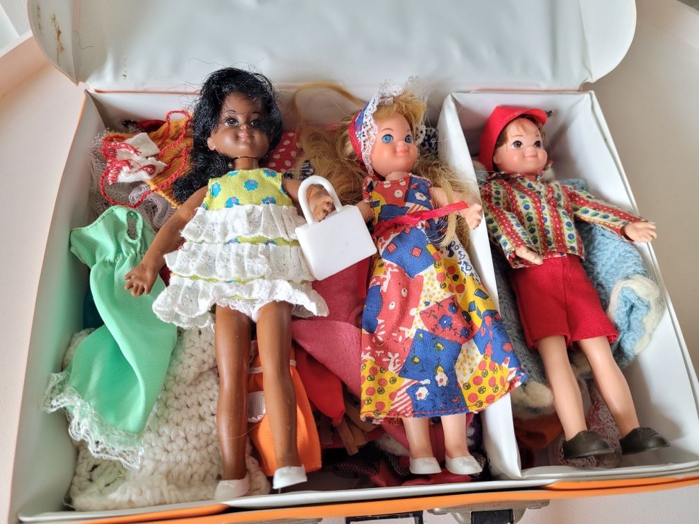 Komplet stare laleczki Mattel Tutti + ubranka +walizeczka vintage 1965