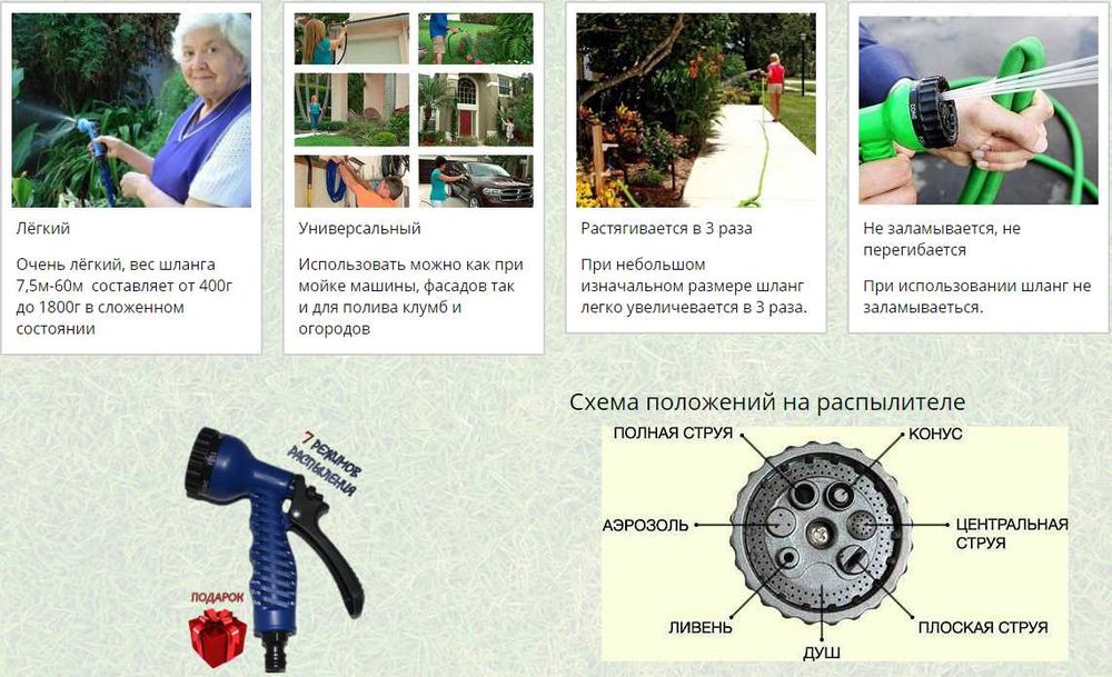 Класний садовий шланг 60 метрів з розпилювачем 4 м