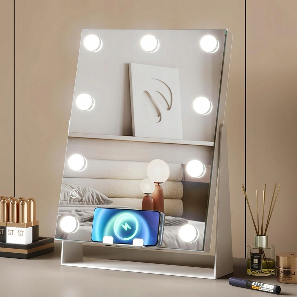 Lustro do makijażu hollywoodzkie z 3 trybami oświetlenia 9 żarówek LED