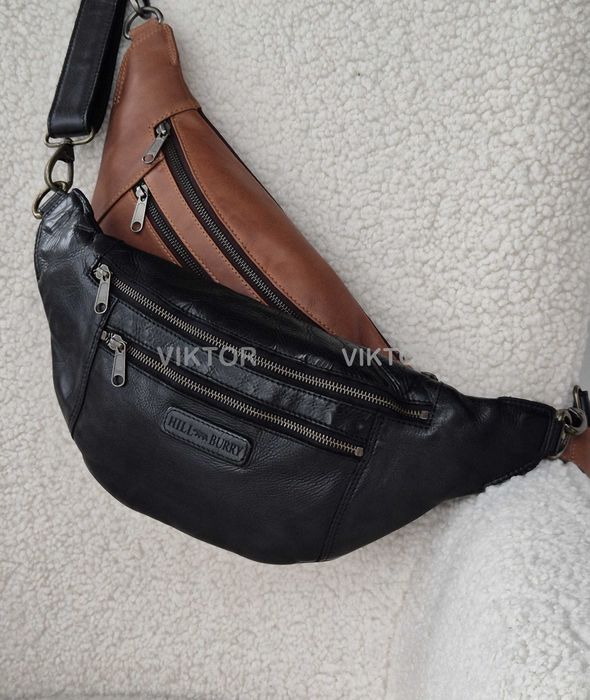 Кожаная большая сумка-бананка Hill Burry 15082 Германия. Шкіряна сумка