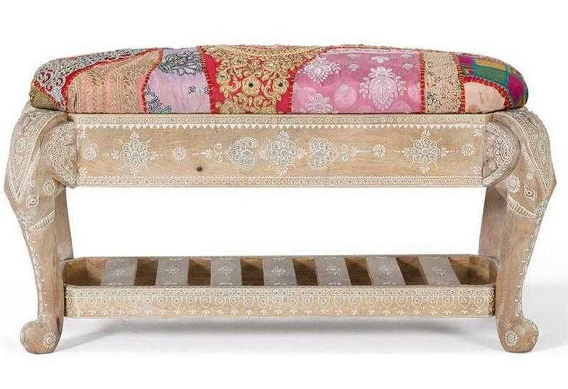 Tapicerowana ławka z drewna mango w stylu indyjskim Giner y Colomer