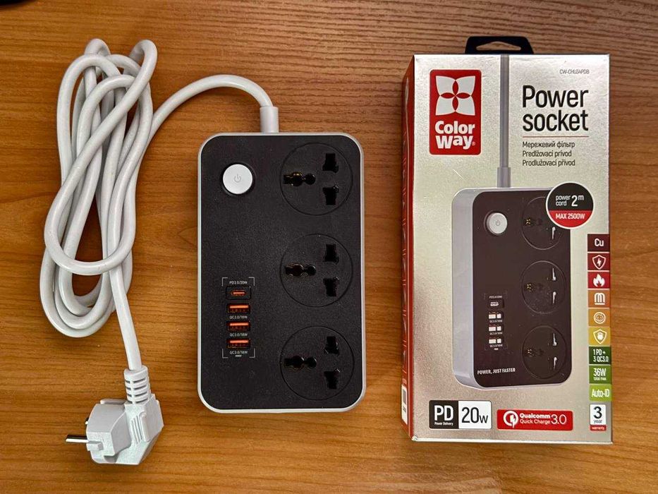 Мережевий фільтр ColorWay (CW-CHU34PDB) (Гарантія до 10.12.2026)