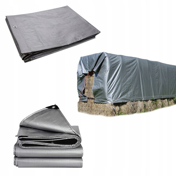 Mocna gruba plandeka srebrna 4x5m wodoodporna okute rogi 120g/m2
