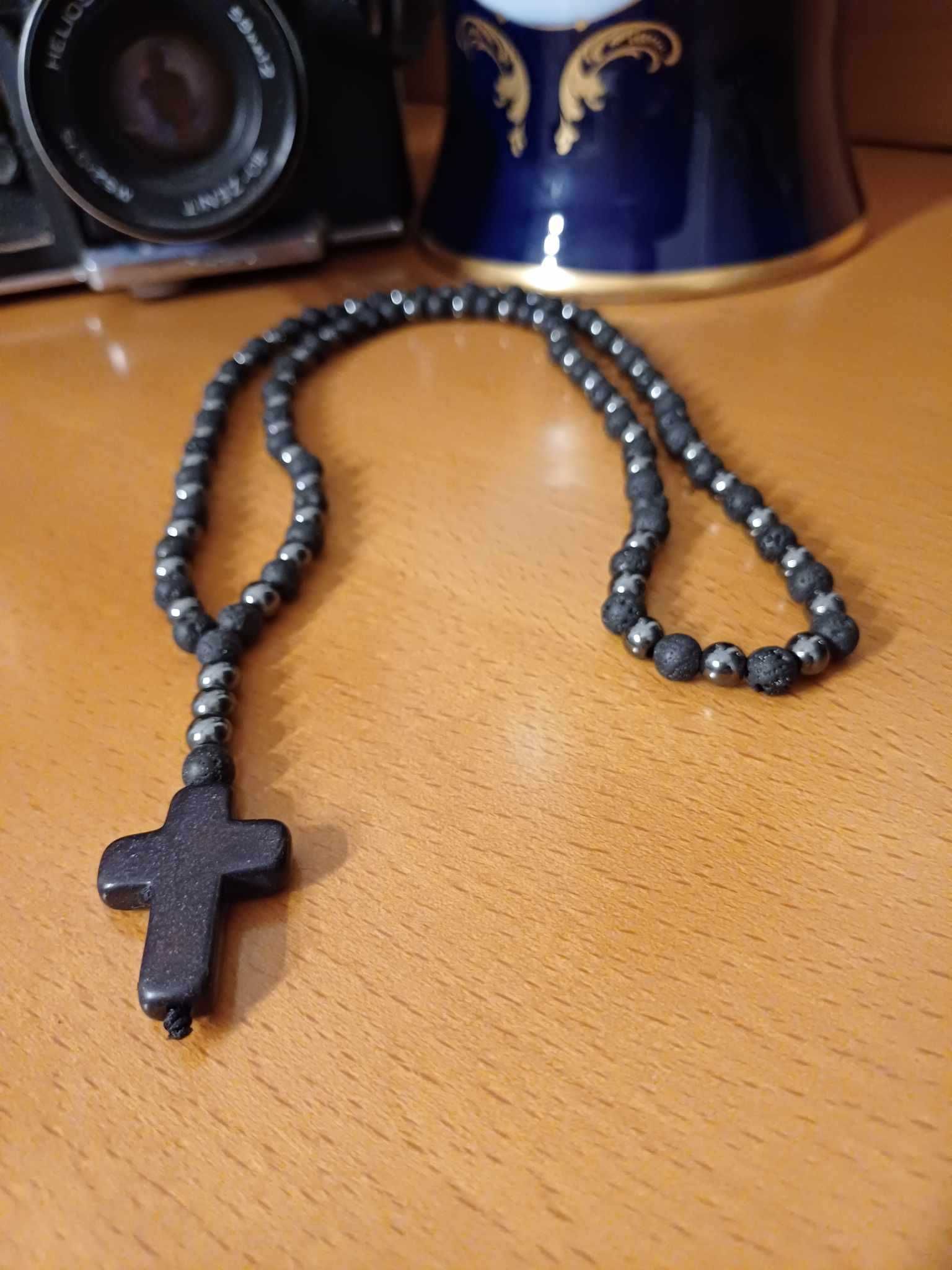 Colar Masculino Pedras Naturais & Cruz Hematite - Pulseiras Me4You