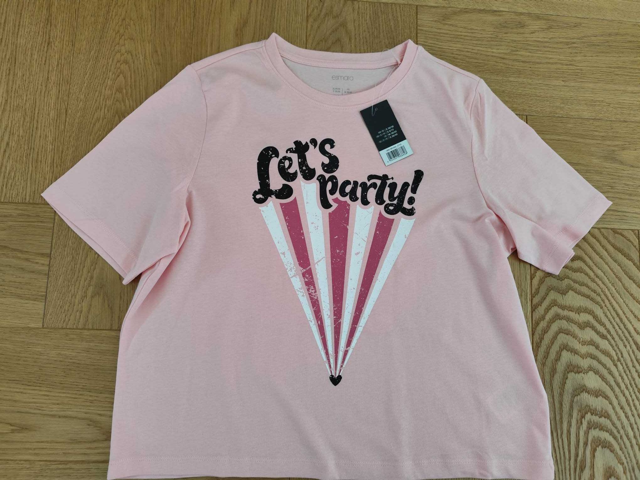 Nowy T-shirt/koszulka krótki rękaw S/M 36/38 bawełna pudrowy róż over