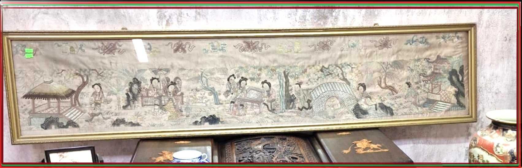 Antyk z XIXw Chiny  wyszywany  jedwab - obraz panel