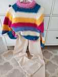 Kolorowy Sweter Hand Made Wełna rozmiar 38/M
