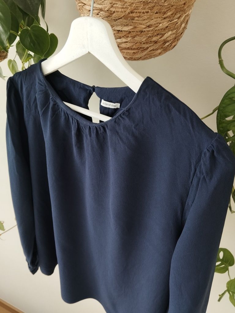 Granatowa, elegancka bluzka z grubej wiskozy, koszulowa, premium r.XL